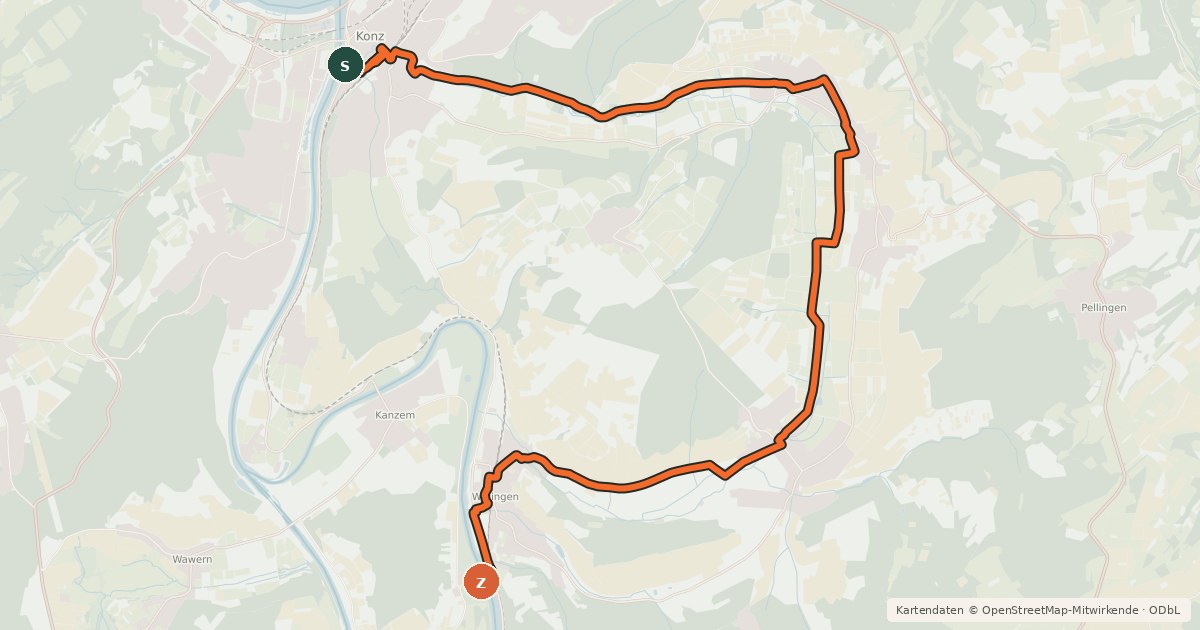 Kartenübersicht der Radroute Konzer Tälchen Radweg