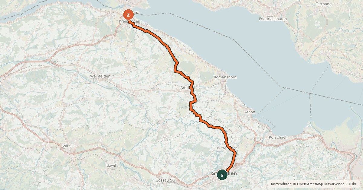 Kartenübersicht der Radroute Konzil Radweg