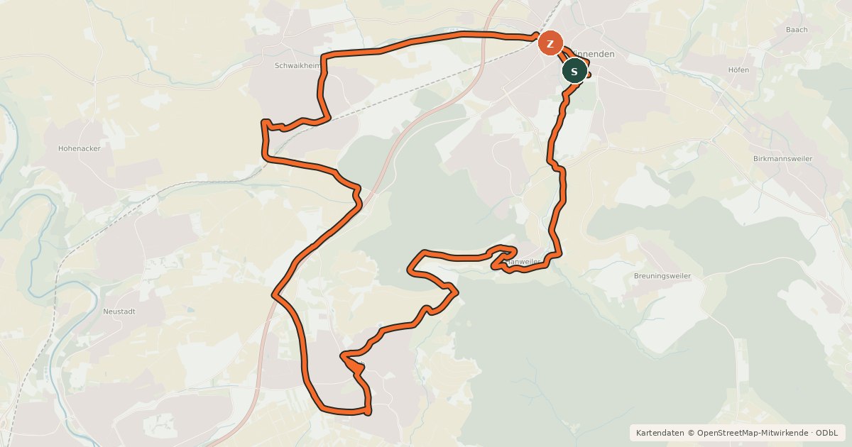 Kartenübersicht der Radroute Korber-Kopf-Route