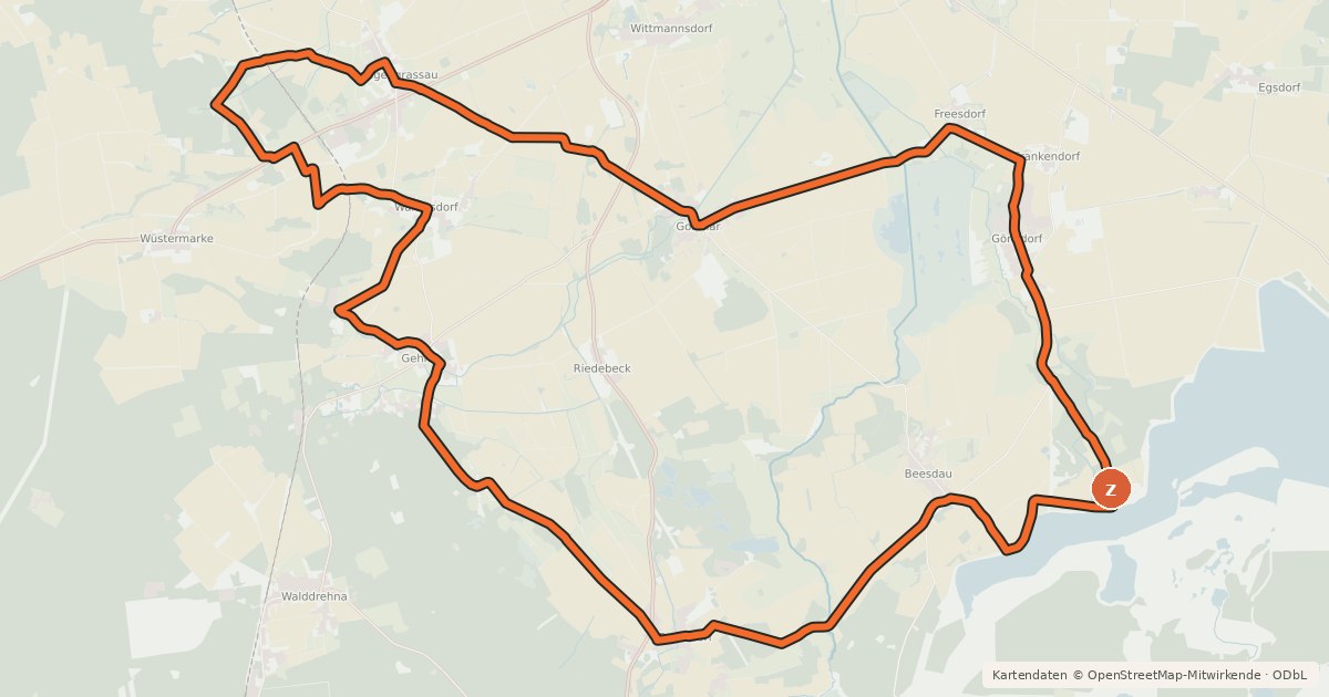 Kartenübersicht der Radroute Kornradenweg