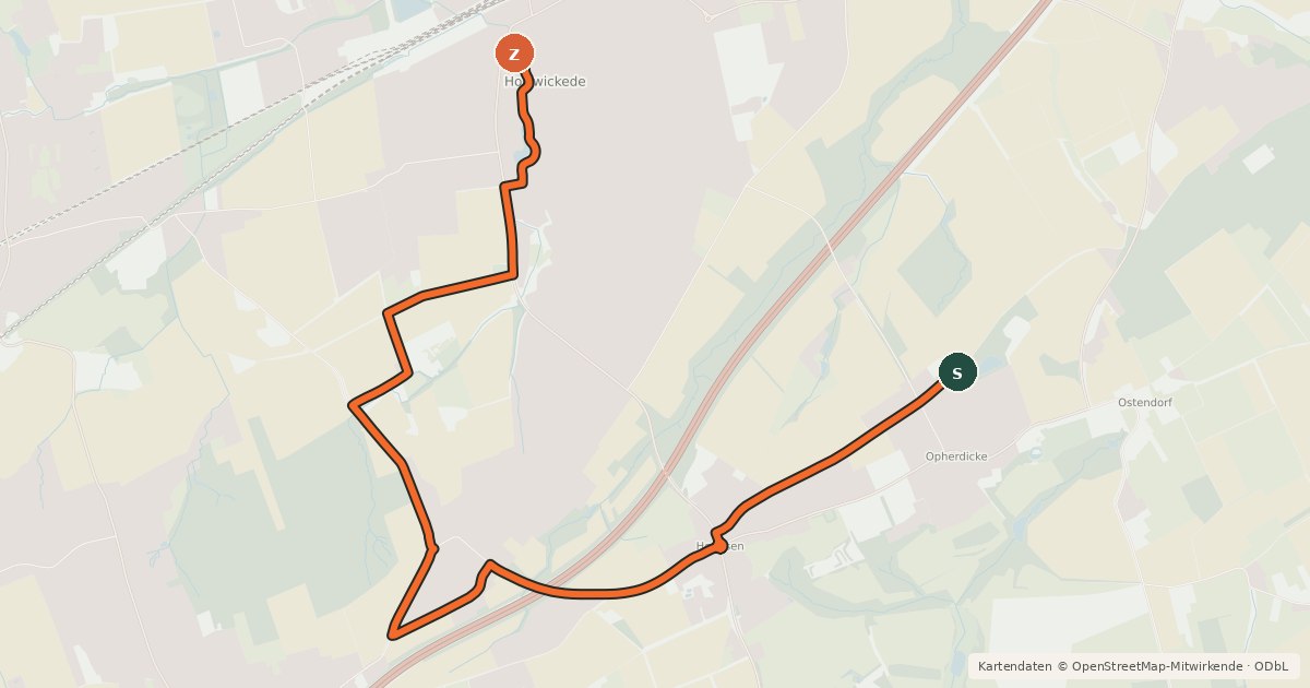 Kartenübersicht der Radroute KPN Holzwickede (36) - (42) Holzwickede