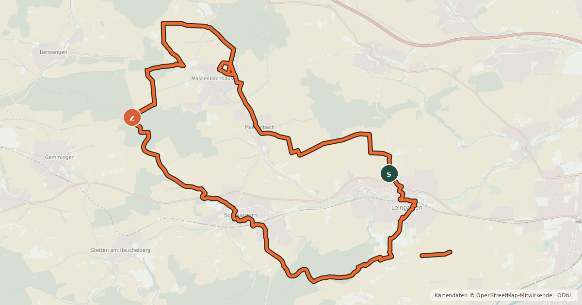 Kartenübersicht der Radroute KR2 Kraichgauer Hügeltour