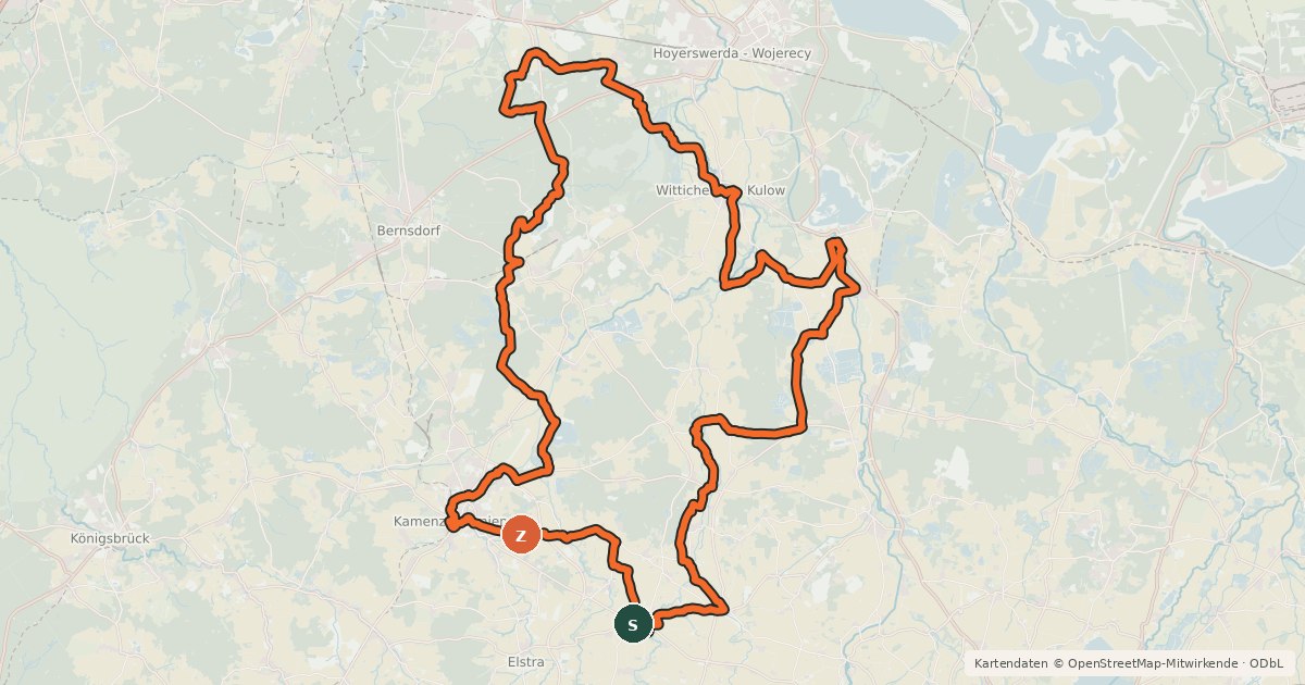 Kartenübersicht der Radroute Krabat-Radweg