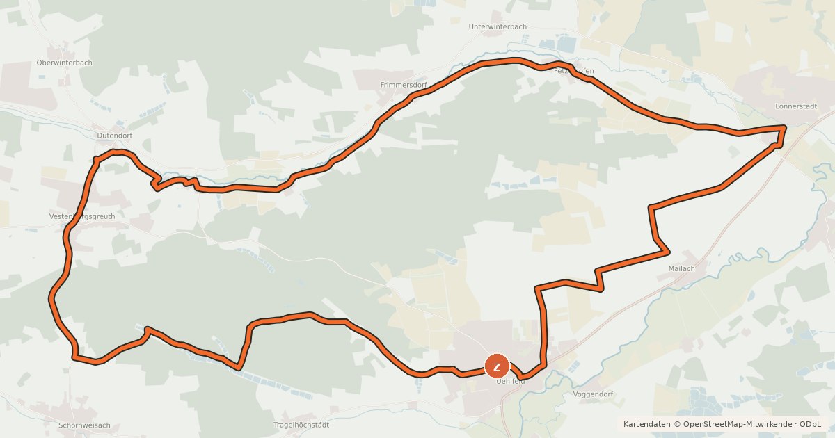 Kartenübersicht der Radroute Kräuter-Rundweg Uehlfeld