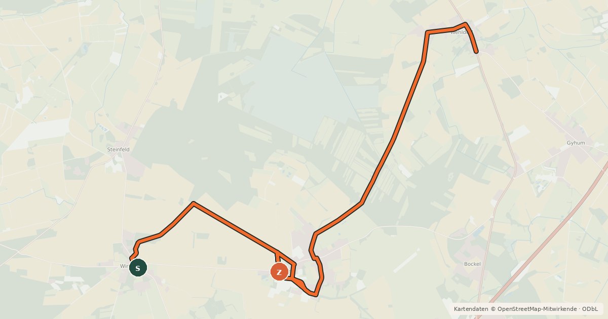 Kartenübersicht der Radroute Kräuterregion Wiesteniederung Radweg