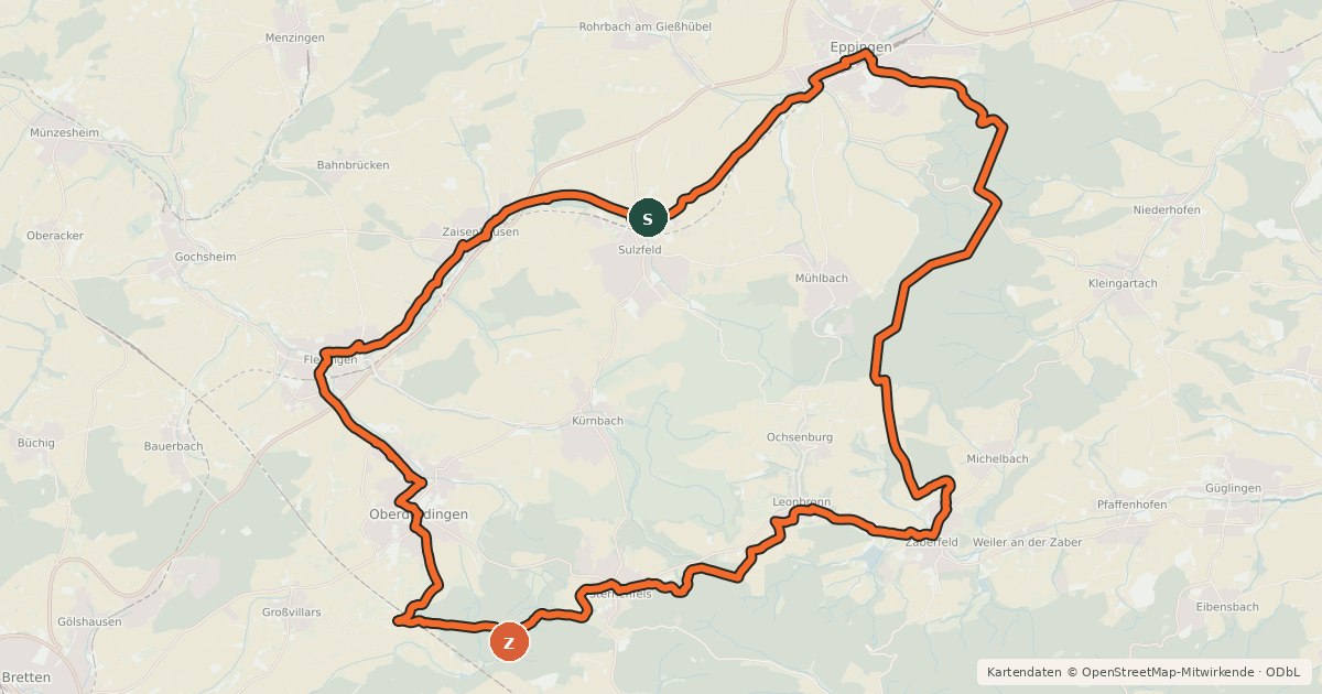 Kartenübersicht der Radroute Kraichgau-Blick-Tour
