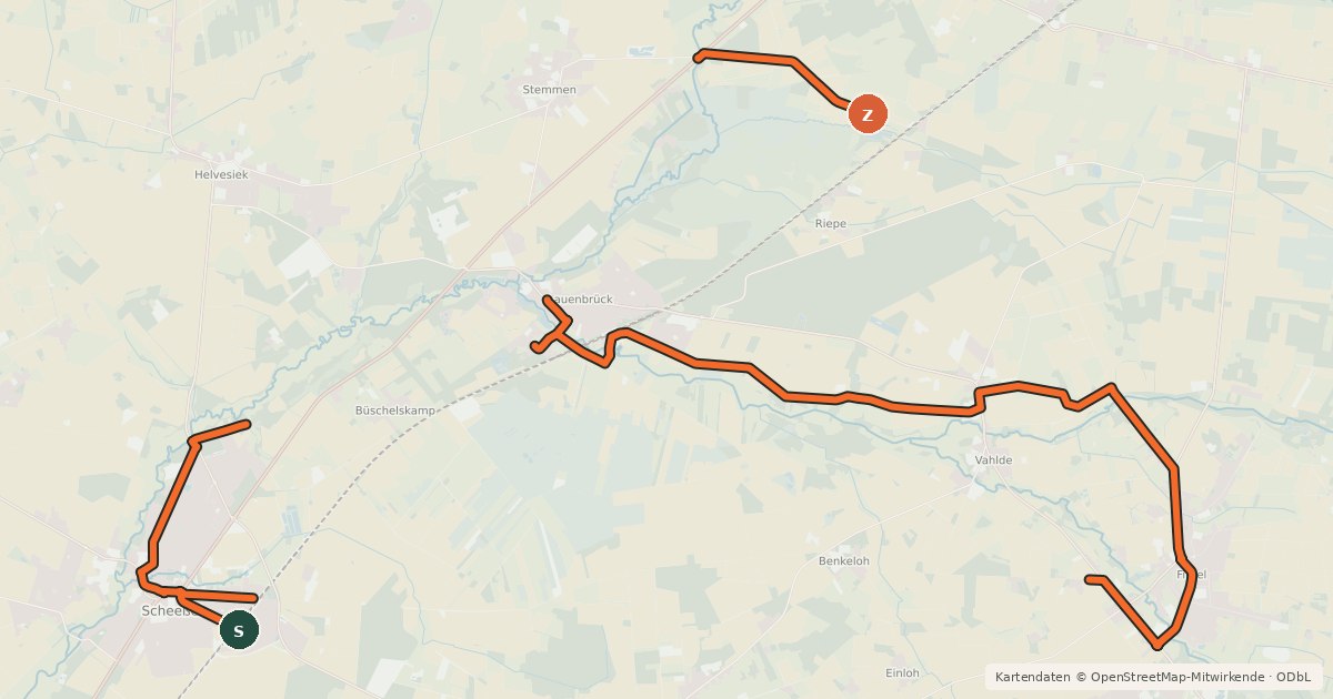 Kartenübersicht der Radroute Kranich-Route Radweg