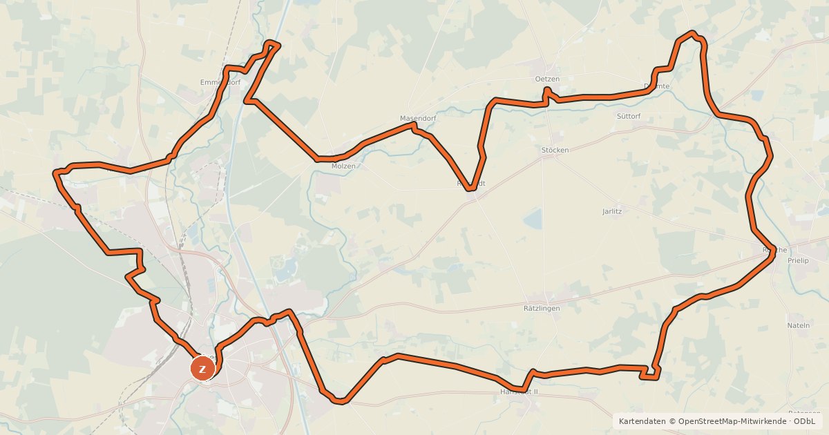 Kartenübersicht der Radroute Kranichroute