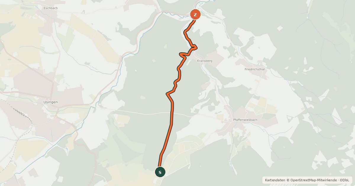 Kartenübersicht der Radroute Kransberg - Wehrheim