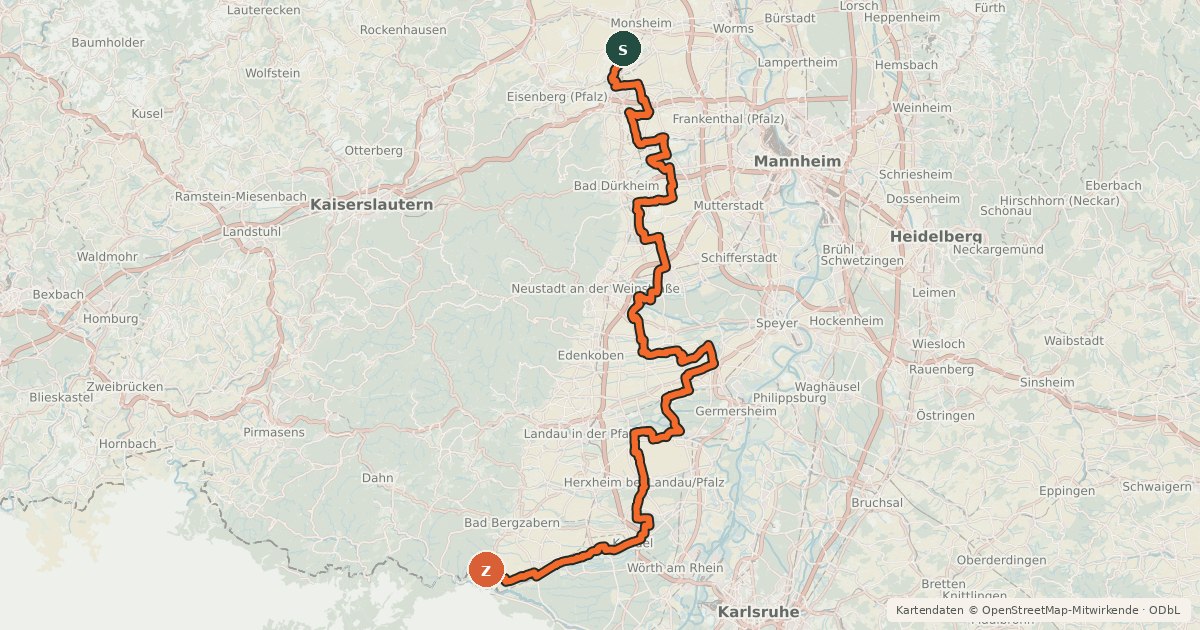 Kartenübersicht der Radroute Kraut und Rüben Radweg