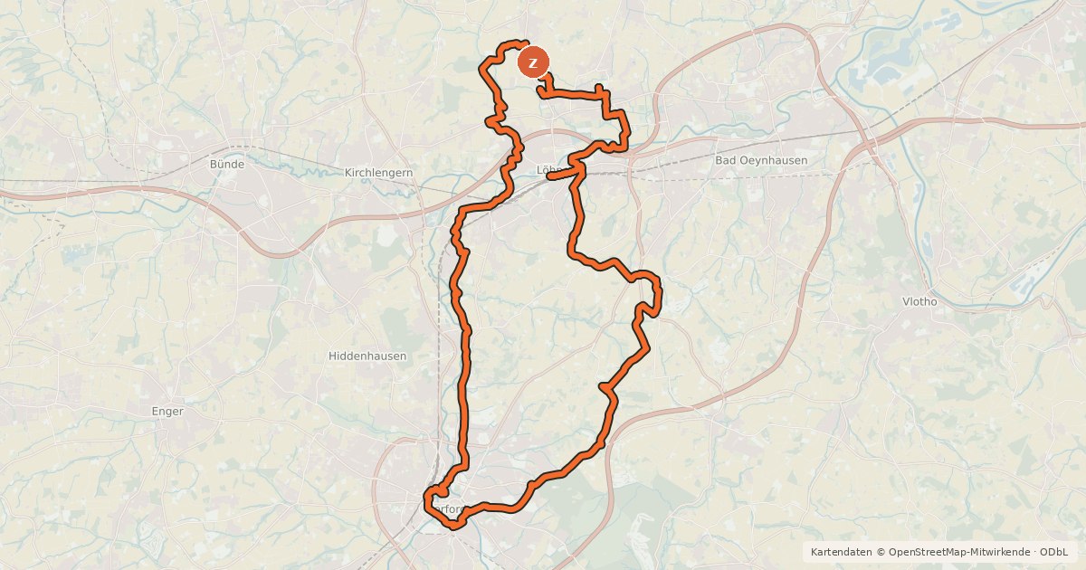 Kartenübersicht der Radroute Kreis Herford - Geschichts-Route 3 (Von Menschen und Mentalitäten)
