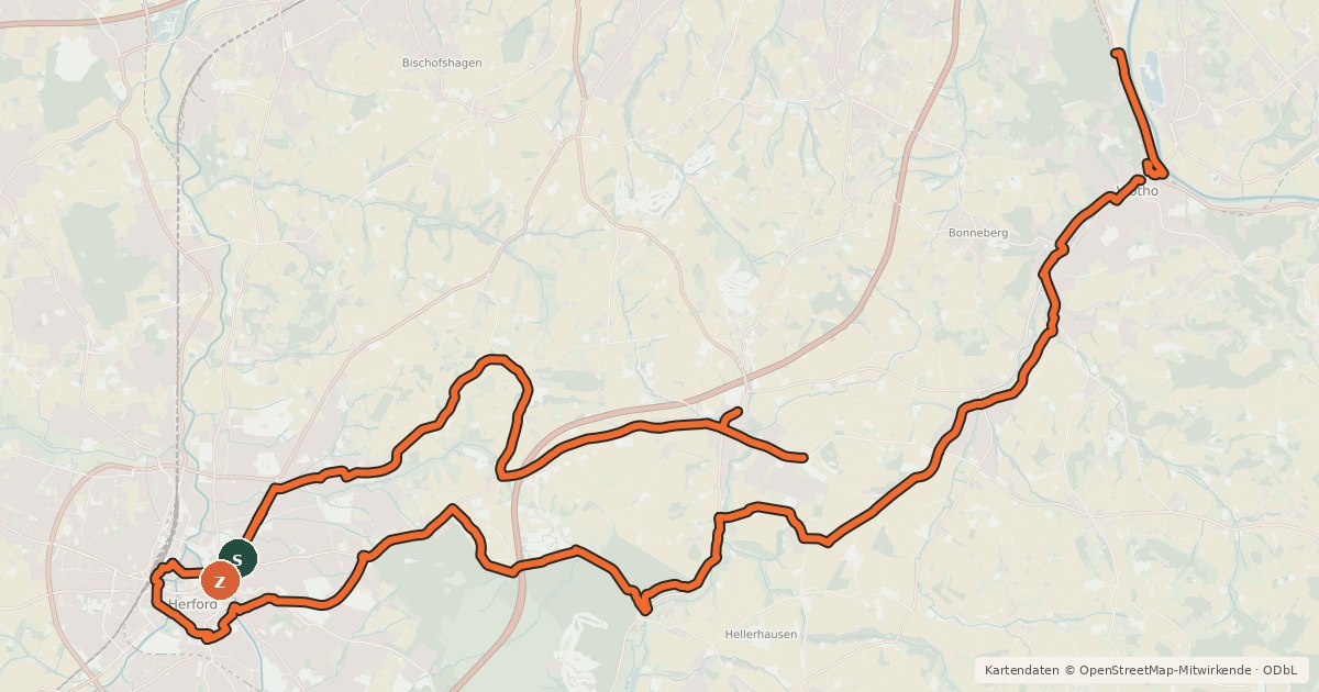 Kartenübersicht der Radroute Kreis Herford - Geschichts-Route 4 (Von Mobilität und Gewerbe)