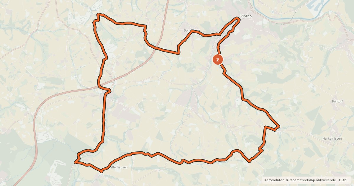 Kartenübersicht der Radroute Kreis Herford - Tagestour 1 (Vlotho sportlich)