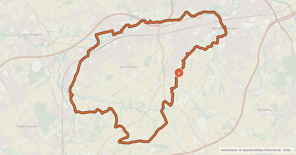 Kartenübersicht der Radroute Kreis Herford - Tagestour 2 (Aqua Magica und Eggeberg)