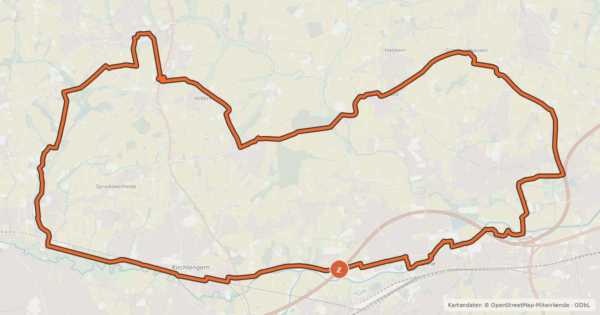 Kartenübersicht der Radroute Kreis Herford - Tagestour 3 (Werre, Else und Stift Quernheim)