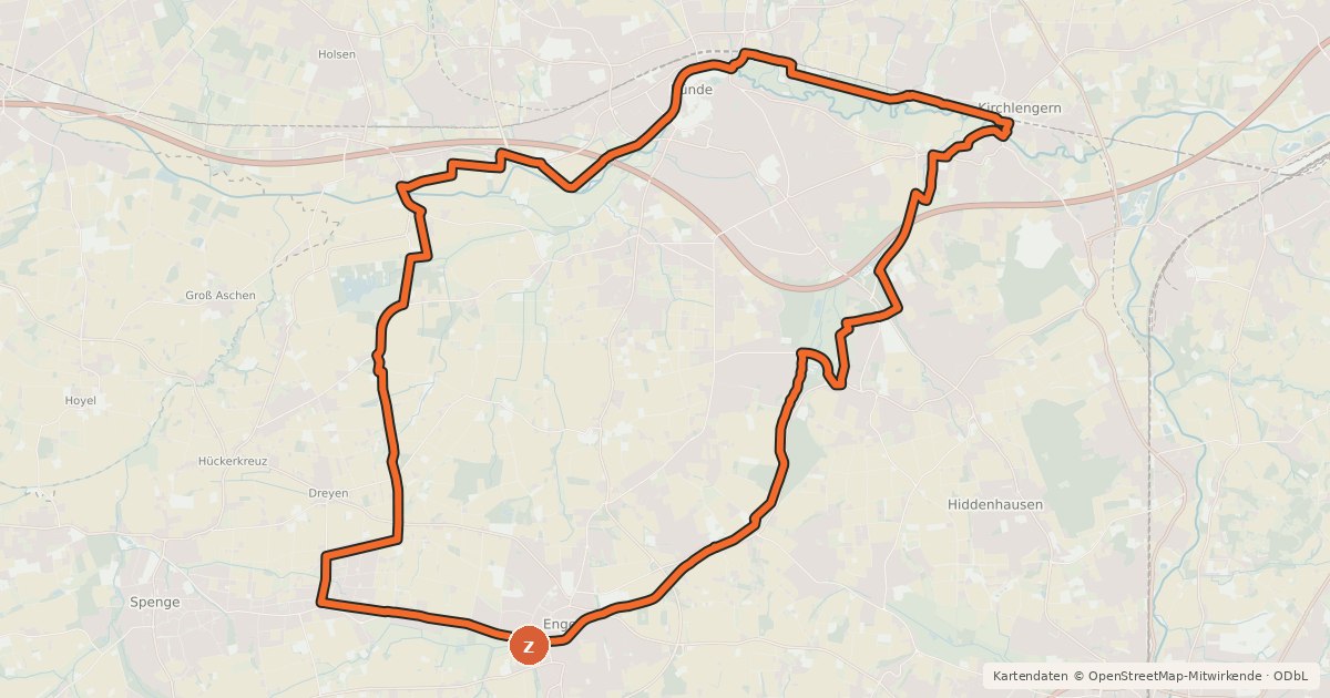 Kartenübersicht der Radroute Kreis Herford - Tagestour 4 (Landschaftstour zwischen Bünde und Enger)