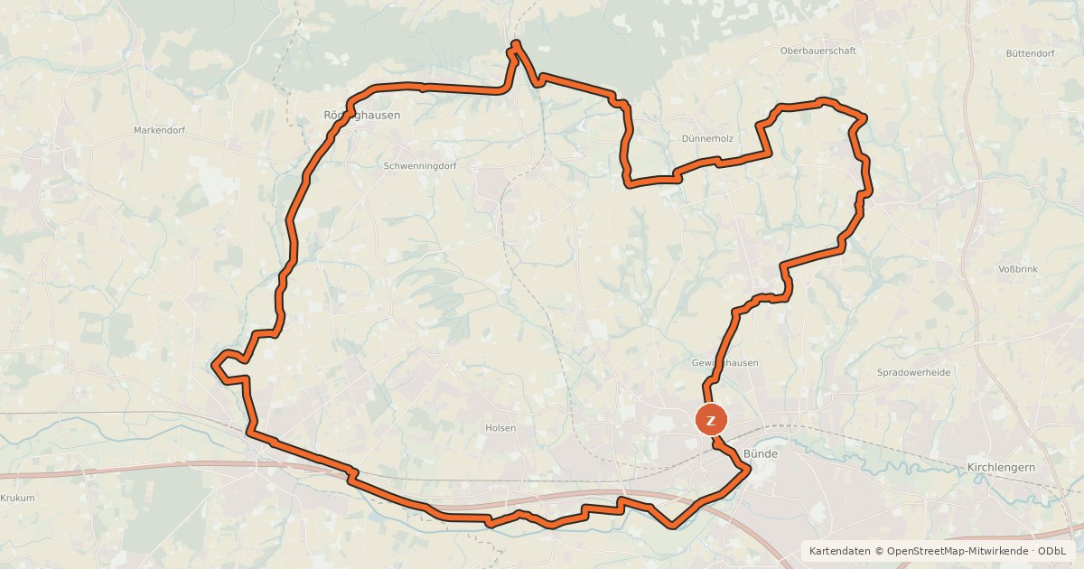 Kartenübersicht der Radroute Kreis Herford - Tagestour 5 (Kulturlandschaft zwischen Elseaue und Wiehengebirge)