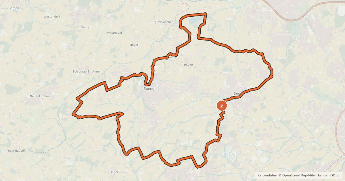 Kartenübersicht der Radroute Kreis Herford - Tagestour 6 (Enger, Spenge und das Hücker Moor)