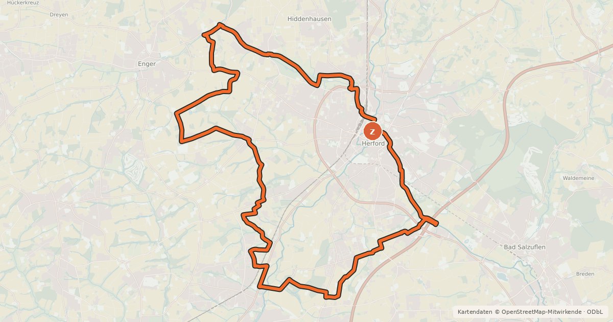 Kartenübersicht der Radroute Kreis Herford - Tagestour 7 (Herford und der Südwesten)