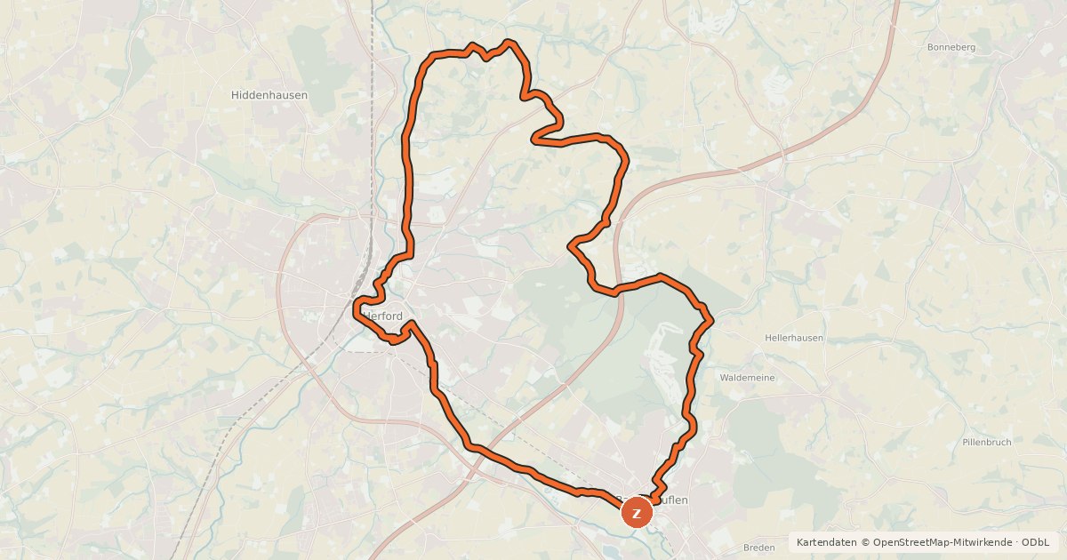 Kartenübersicht der Radroute Kreis Herford - Tagestour 8 (Herford und der Nordosten)