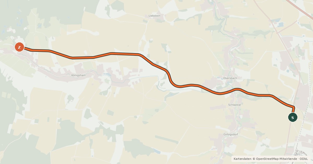 Kartenübersicht der Radroute Kreisbahn-Radroute