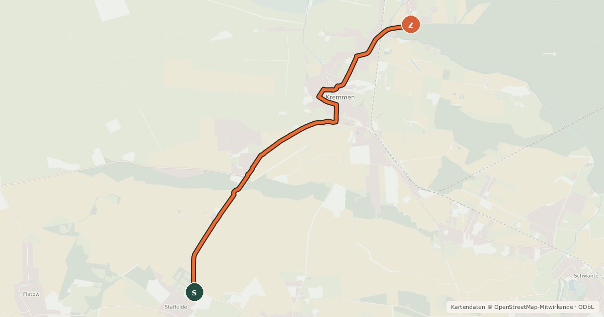 Kartenübersicht der Radroute Kremmen (34) - Kremmen (37)