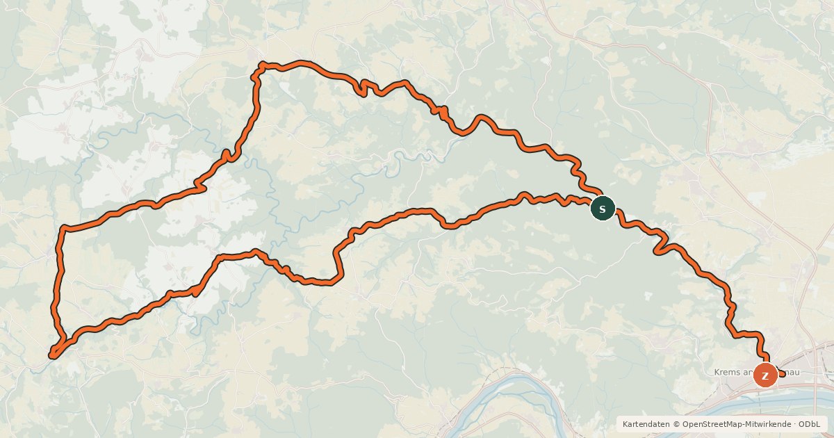 Kartenübersicht der Radroute Kremstal Radweg