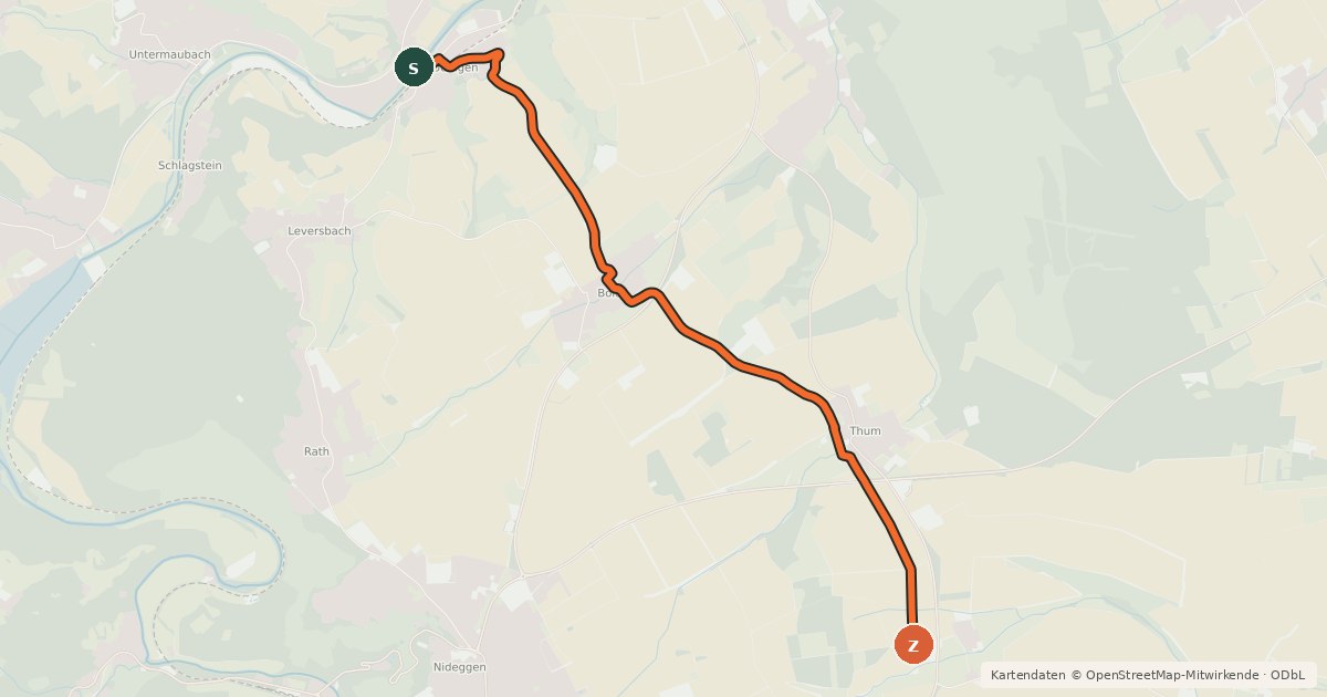 Kartenübersicht der Radroute Kreuzau (01) - Nideggen (75)
