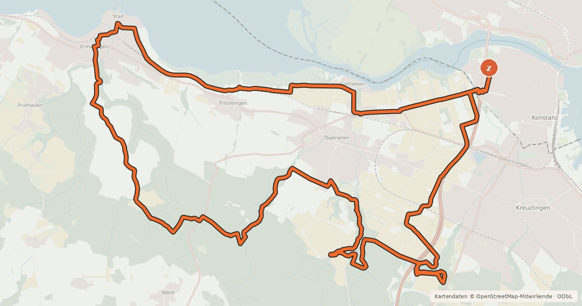 Kartenübersicht der Radroute Kreuzlingen, Tägerwilen, Ermatingen