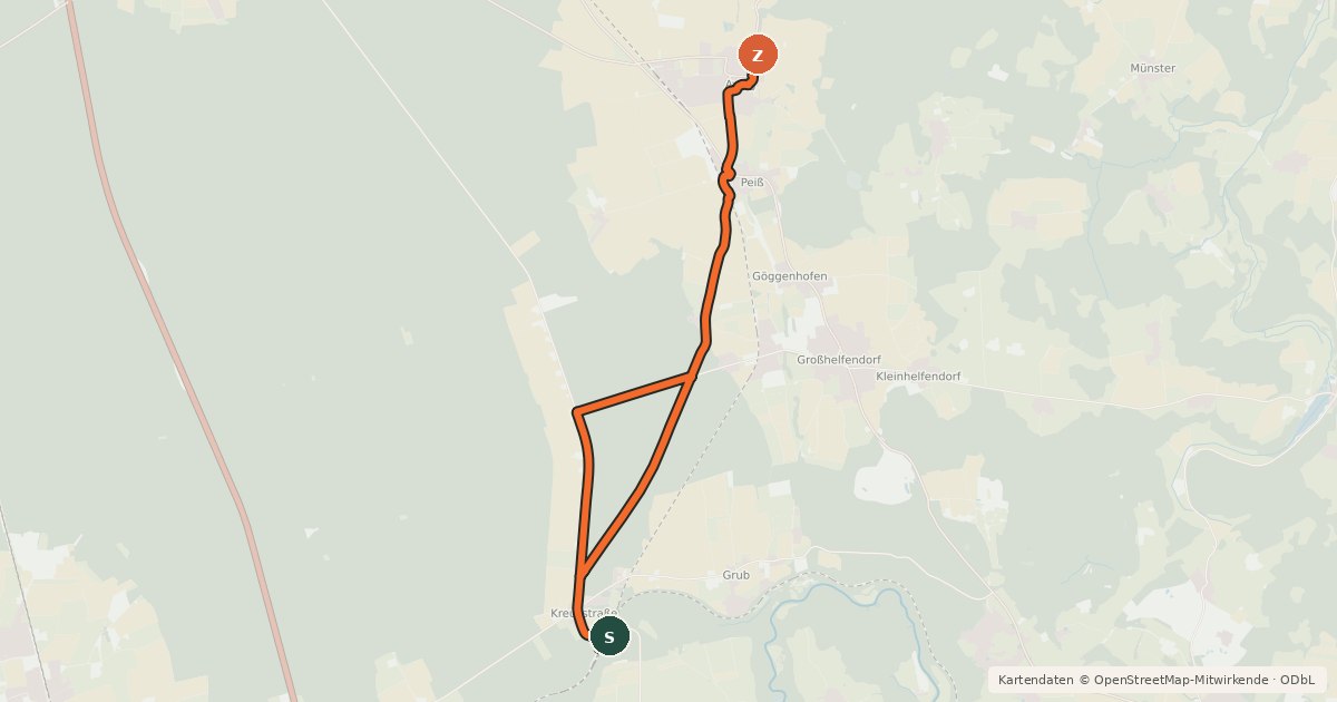 Kartenübersicht der Radroute Kreuzstraße - Aying