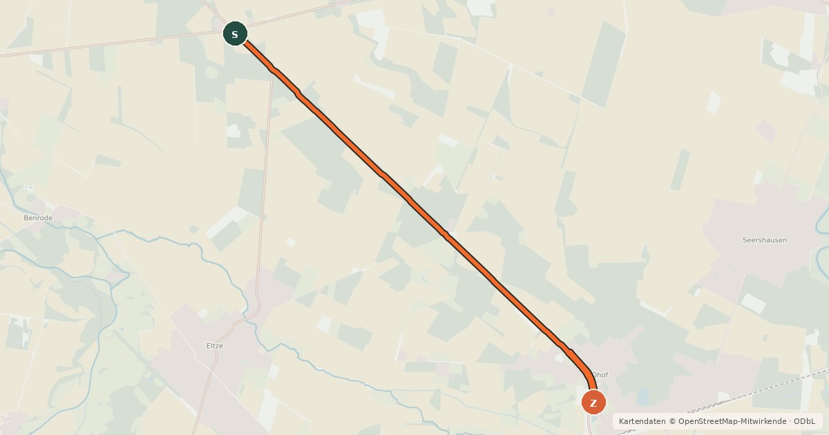 Kartenübersicht der Radroute Kreuzung B214 X B188 (00) - Ohof (63)