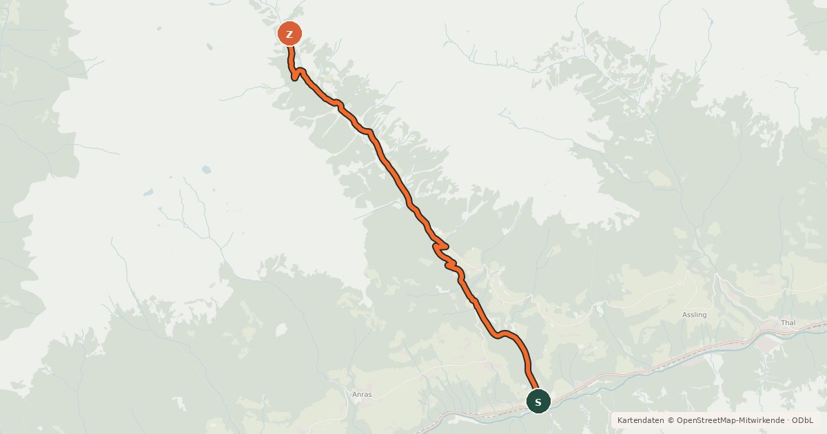 Kartenübersicht der Radroute Kristeinertal