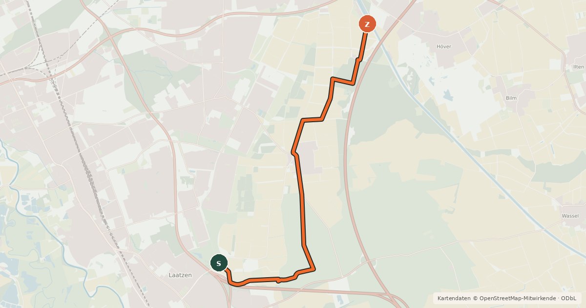 Kartenübersicht der Radroute Kronsberg