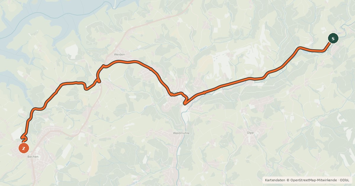 Kartenübersicht der Radroute Kürten (39) - Kürten (60)