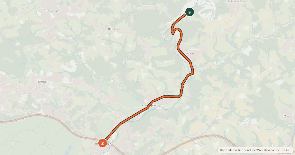 Kartenübersicht der Radroute Kürten (53) - Overath (79)