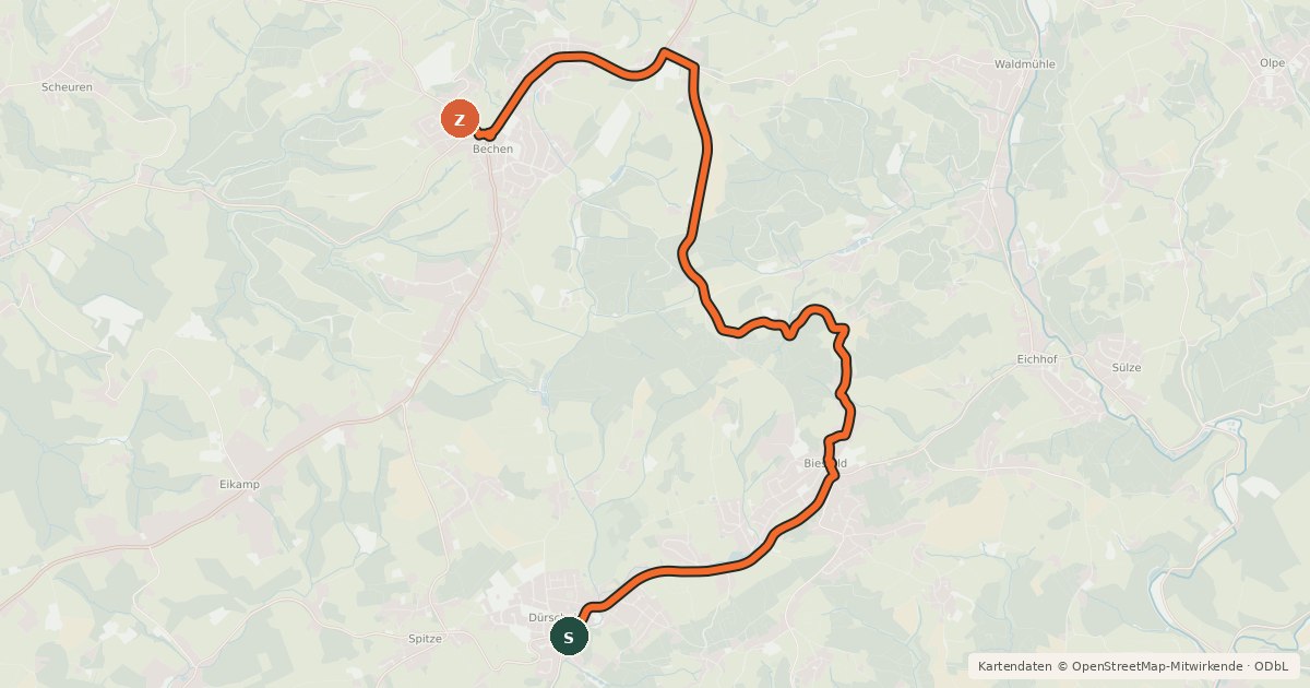 Kartenübersicht der Radroute Kürten (59) - Kürten (60)
