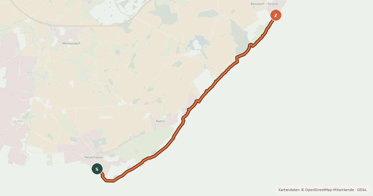 Kartenübersicht der Radroute Küstenradweg