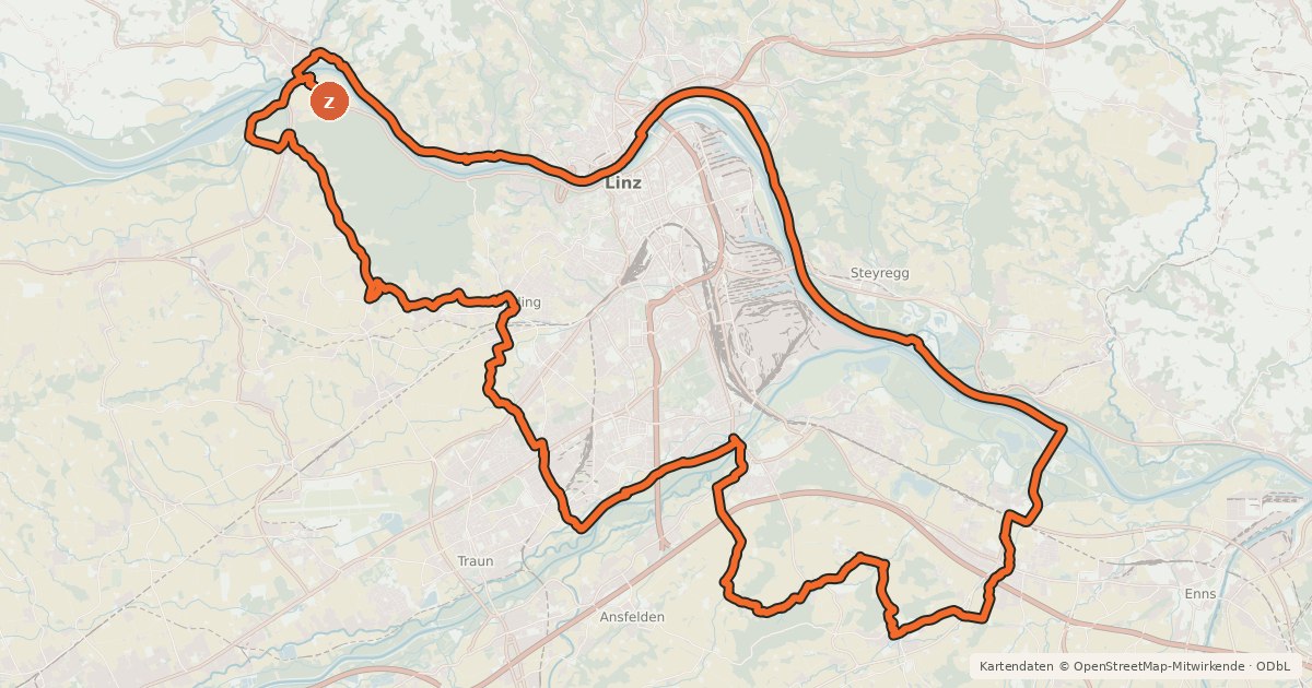 Kartenübersicht der Radroute Kul-Tour um Linz