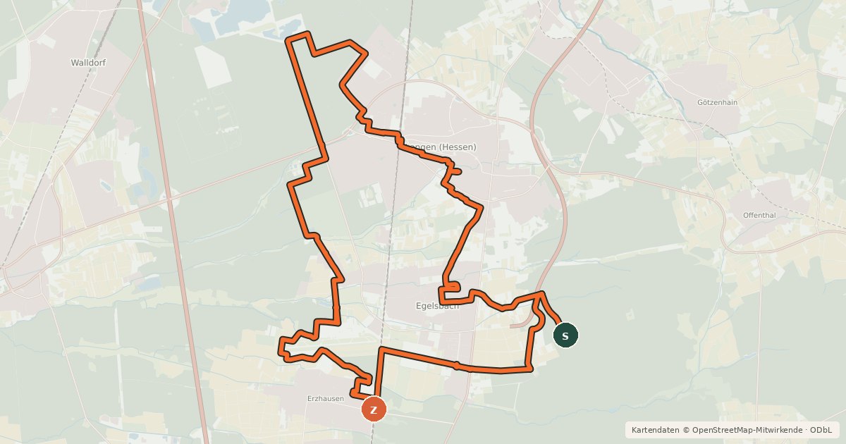 Kartenübersicht der Radroute Kultura Trail Egelsbach