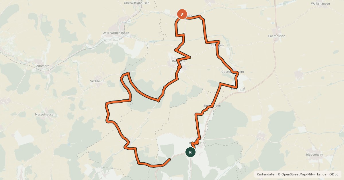 Kartenübersicht der Radroute Kulturradweg Bütthard