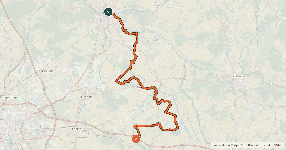 Kartenübersicht der Radroute Kulturroute Hannover, Alternativroute - Durch das Burgdorfer in das Peiner Land