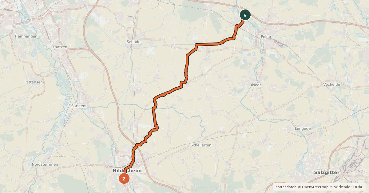 Kartenübersicht der Radroute Kulturroute Hannover, Alternativroute - Von Peine durch die Hildesheimer Börde