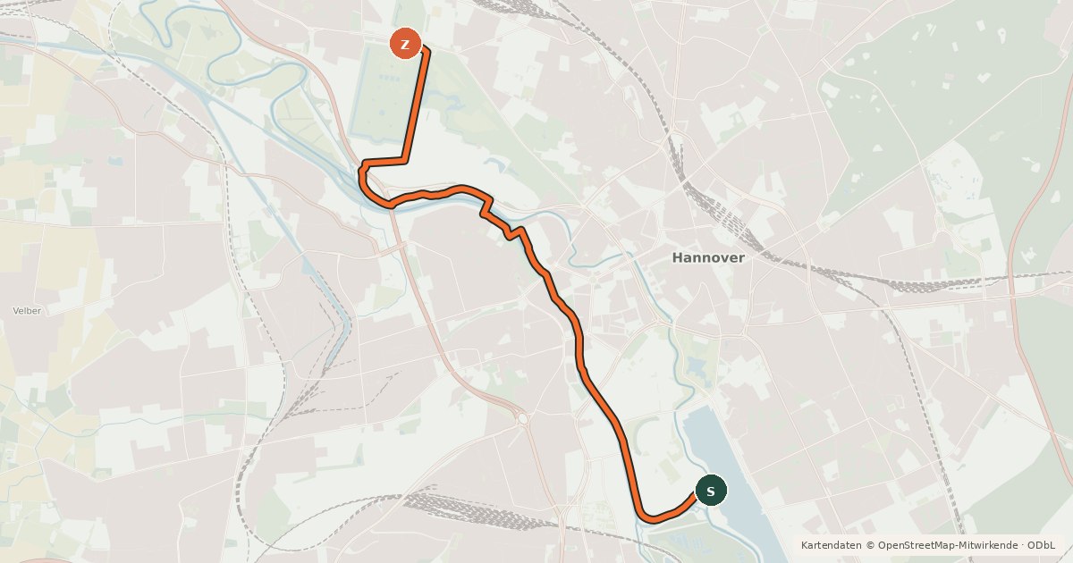 Kartenübersicht der Radroute Kulturroute Hannover, Ergänzungsroute - Herrenhäuser Gärten