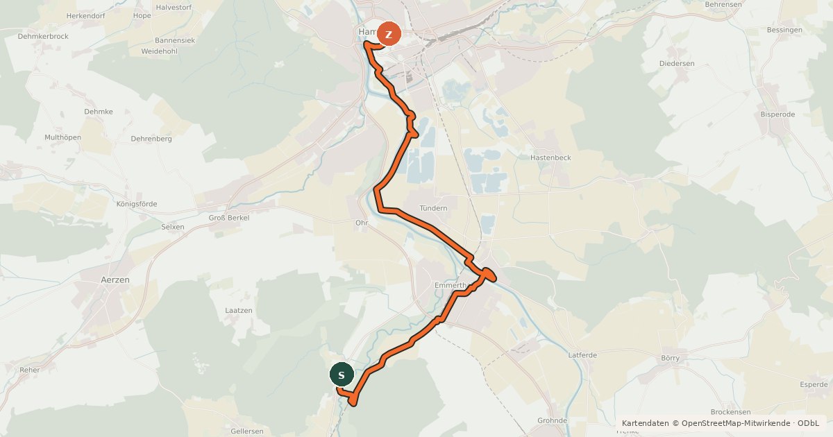 Kartenübersicht der Radroute Kulturroute Hannover, Ergänzungsroute - Schloss Hämelschenburg