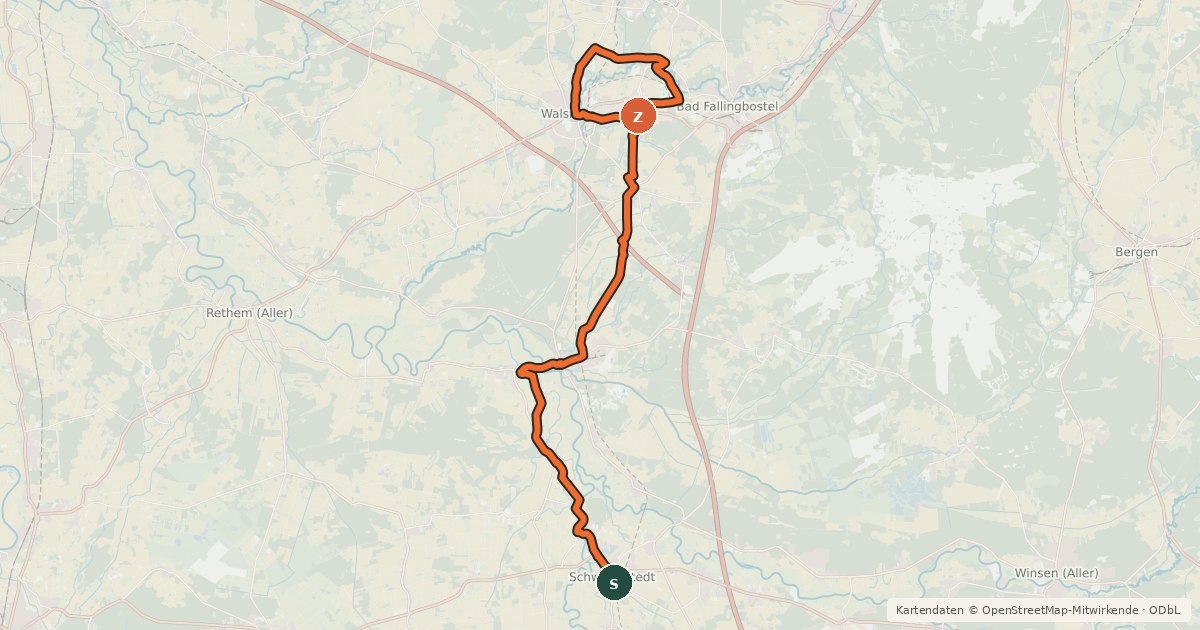 Kartenübersicht der Radroute Kulturroute Hannover, Ergänzungsroute - Von der Aller in die Heide