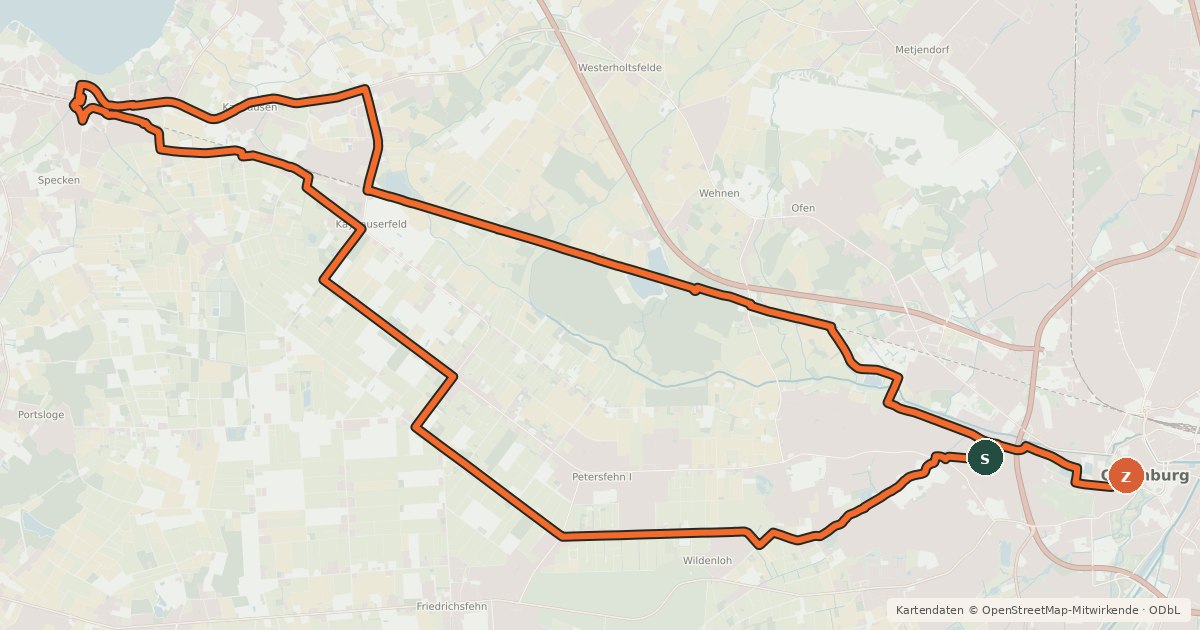 Kartenübersicht der Radroute Kunst & Kulturstadt Oldenburg