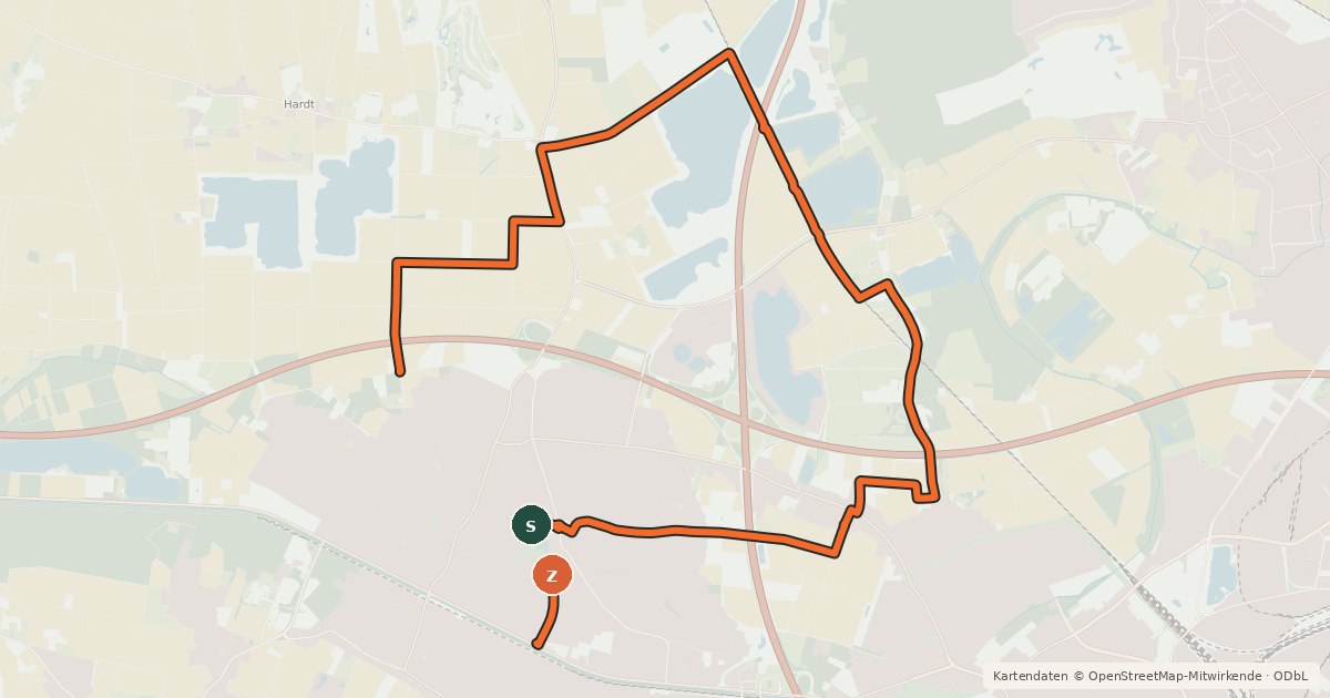 Kartenübersicht der Radroute Kunst- und Denkmalroute (Nordschleife)