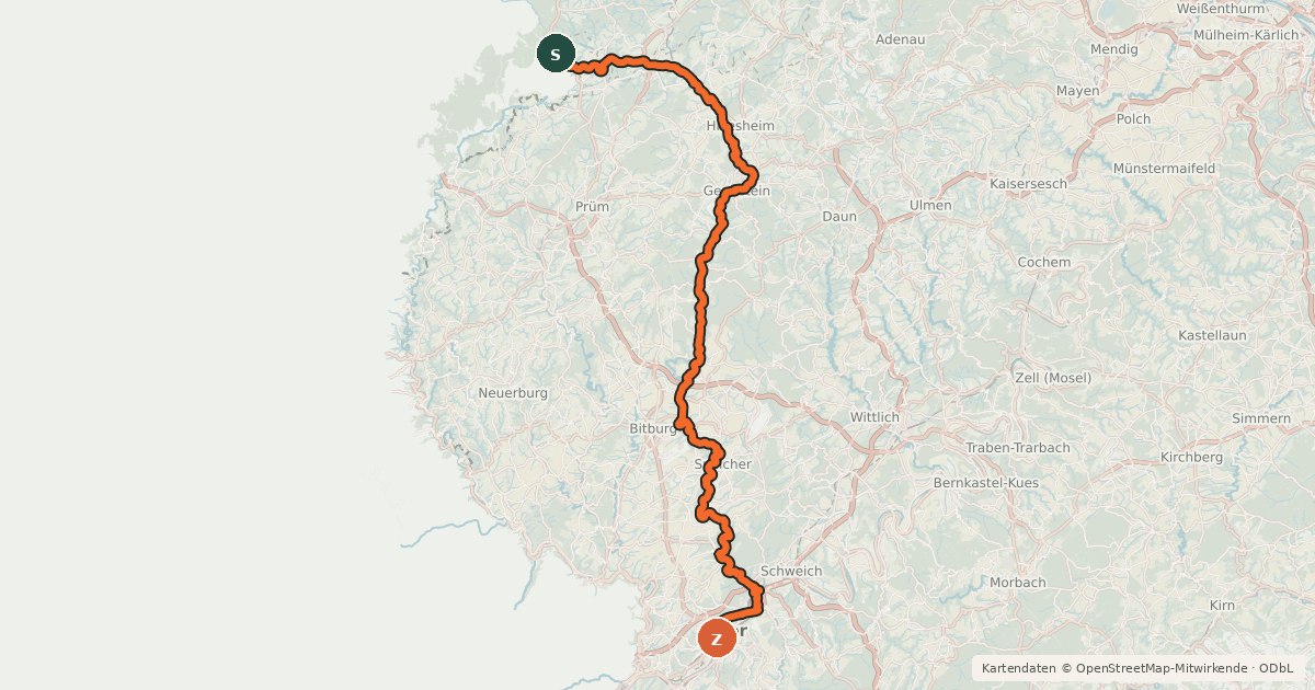 Kartenübersicht der Radroute Kylltal-Radweg