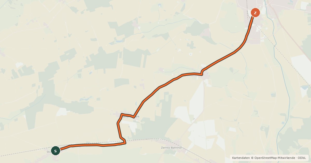 Kartenübersicht der Radroute Kyritz (41) - Stüdenitz-Schönermark (79)