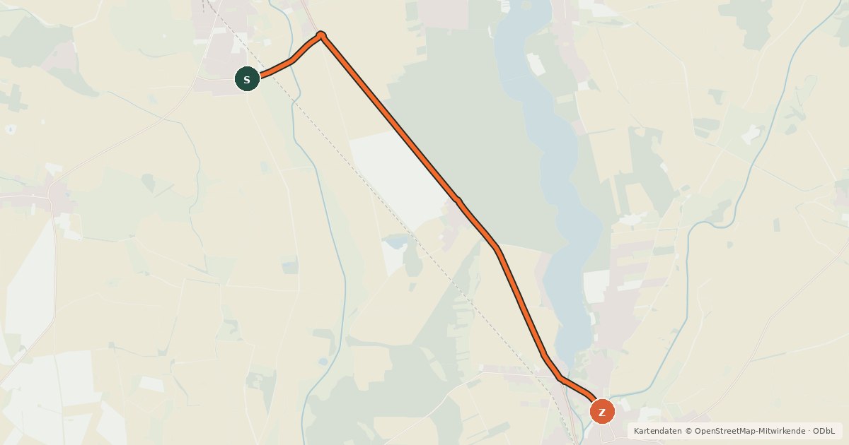 Kartenübersicht der Radroute Kyritz (42) - Wusterhausen (52)